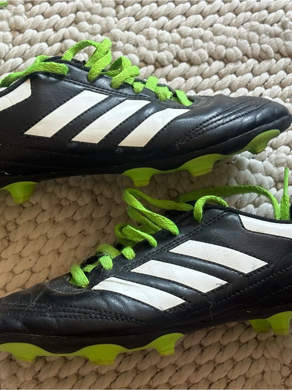 adidas Black and Neon Green Kids Athletic Soccer cleats